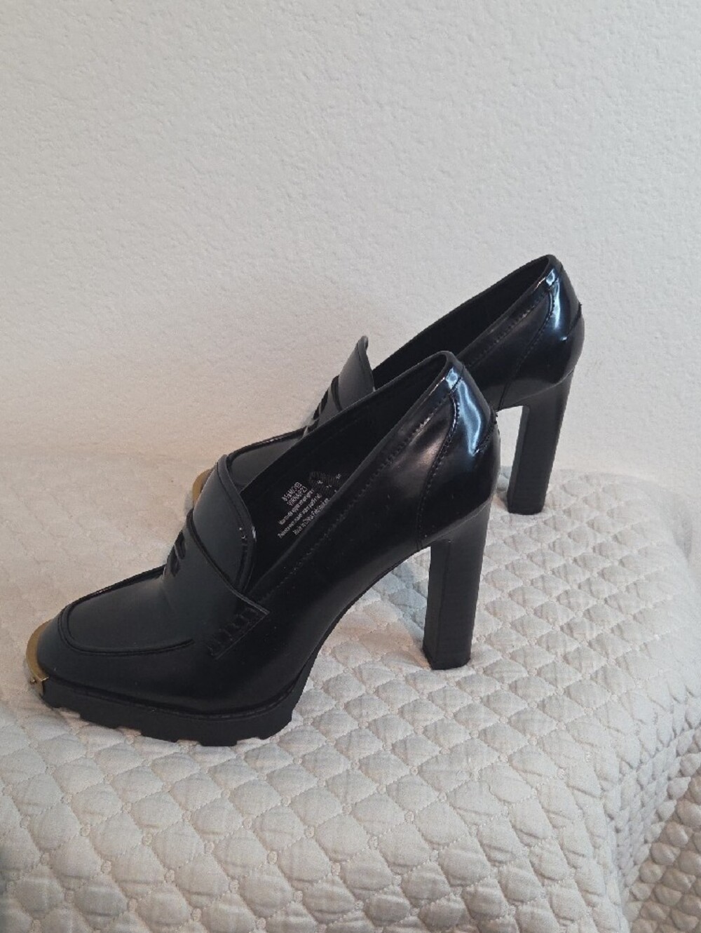 Karl Lagerfeld Black Patent Leather Loafers with Gold Accent - Picture 3 of 5